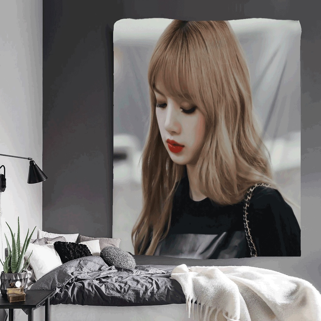 LISA BLACKPINK 2 Tranh vải treo tường Decor phòng ngủ trang trí phòng khách IN THEO YÊU CẦU tặng đèn và móc treo
