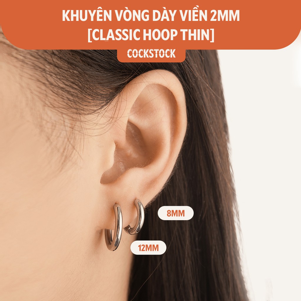 Khuyên tai vòng mảnh Classic Hoop Thin (viền dày 2mm)