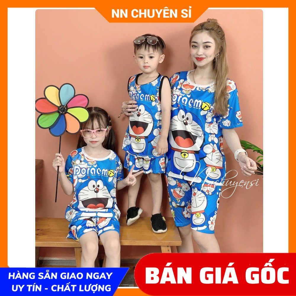 Set bộ 3D MẸ VÀ BÉ (5kg - 70kg) Đồ bộ thun lửng đùi 3 lố sát nách in hình doremon hoạt hình chất thun mềm mát DBRB