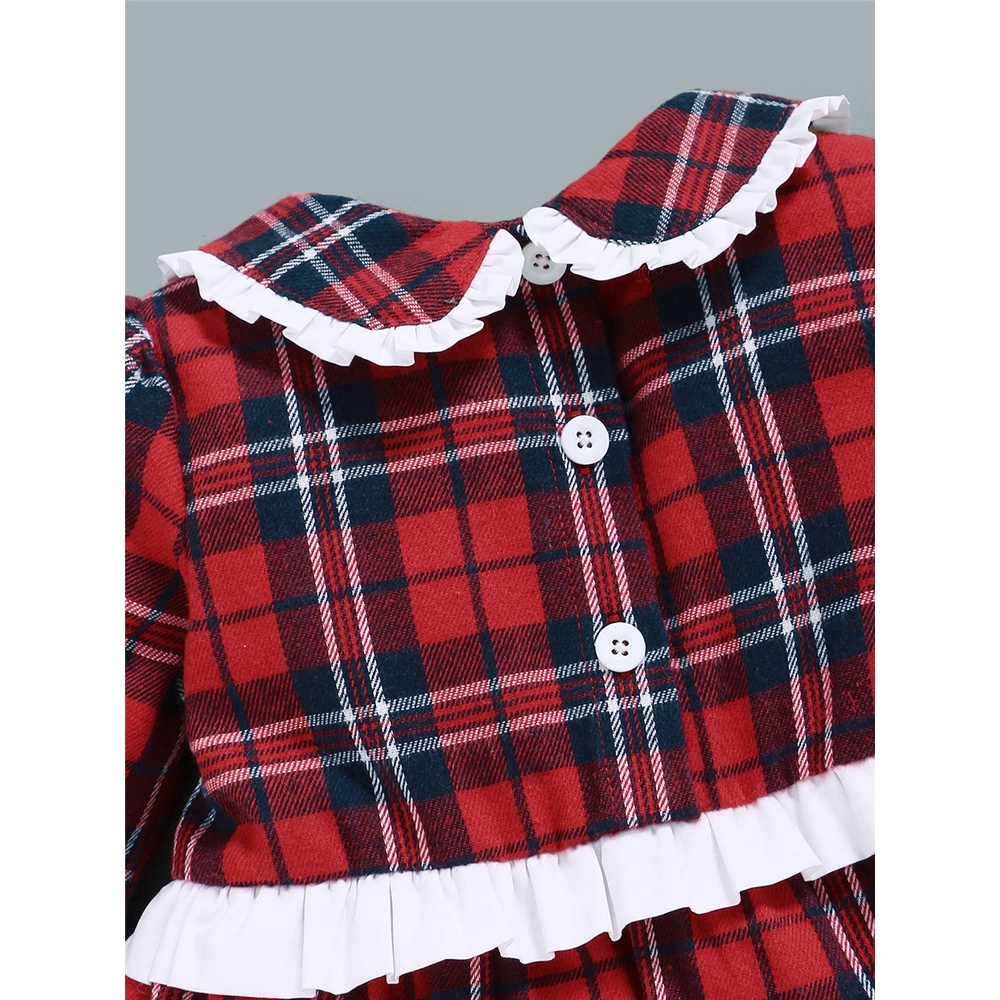 Đầm bé gái sơ sinh MIKRDOO sọc ca rô dài tay cổ Peter Pan