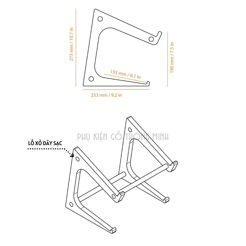 Plywood Laptop Stand - Kệ/giá đỡ Laptop bằng gỗ plywood cao cấp, phiên bản cao 27cm