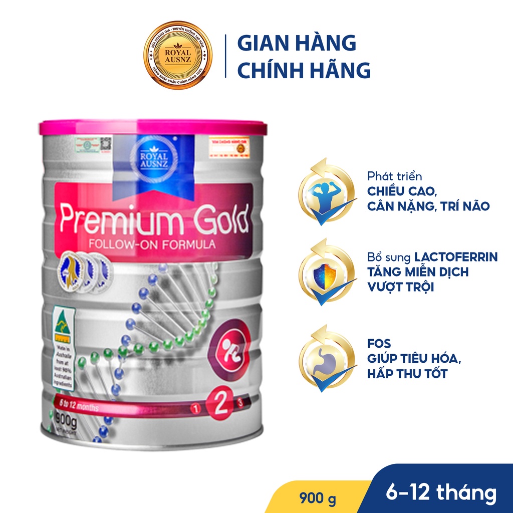 Sữa Bột Hoàng Gia Úc Premium Gold Số 2 Bổ Sung Vitamin, Khoáng Chất Cho Trẻ Royal AUSNZ 900g