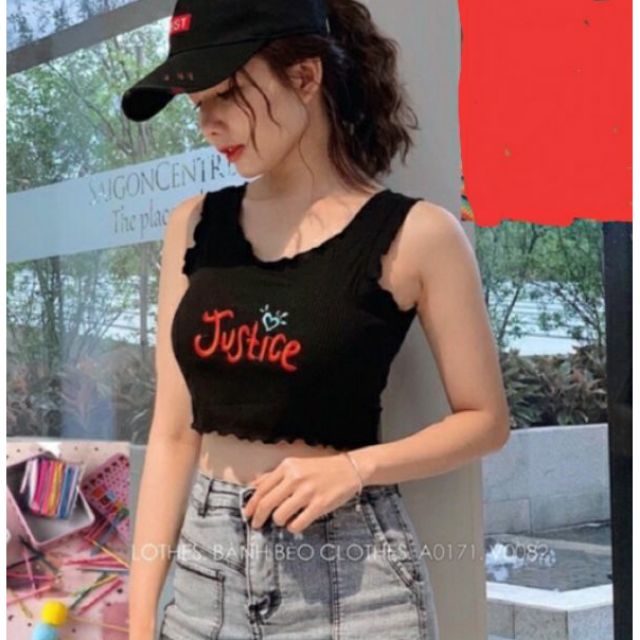 [Mã WASTUP giảm 10% tối đa 30K đơn 99K] [SIÊU Giảm GIÁ Áo Croptop thêu Justice Thun gân