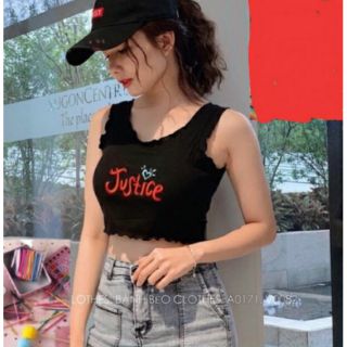 [SIÊU Giảm GIÁ Áo Croptop thêu Justice Thun gân