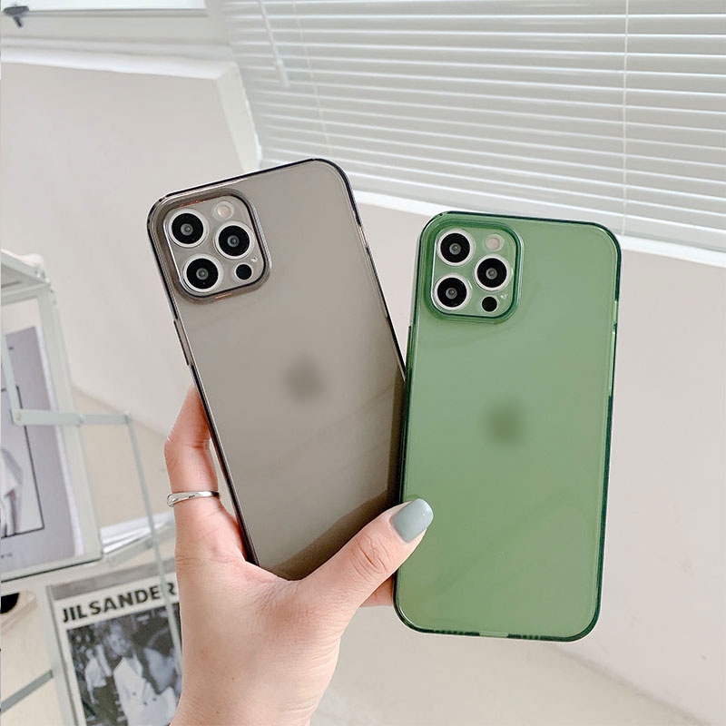 Ốp Điện Thoại Mềm Trong Suốt Chống Rơi Màu Trơn Cho iPhone