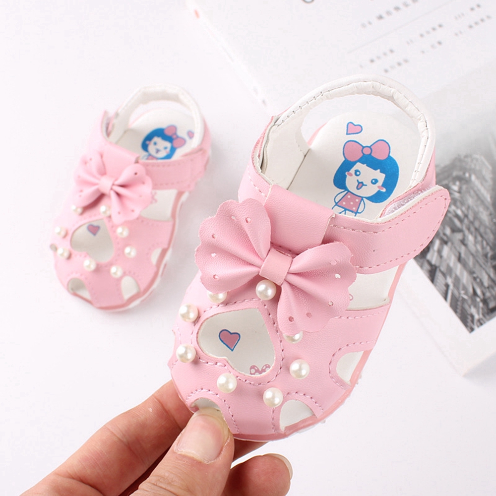 0-4 Years Newborn LED Shoes White Pearl Baby Sandals Hollow Love Girls Infant Toddler Shoes Sandals