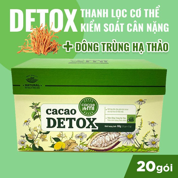 Combo 2 hộp ca cao thanh lọc cơ thể, thanh nhiệt, hỗ trợ giảm cân, giảm mỡ, đẹp da Cacao Detox CacaoMi 20gói/hộp