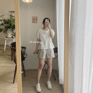 Set áo cổ sen và quần short