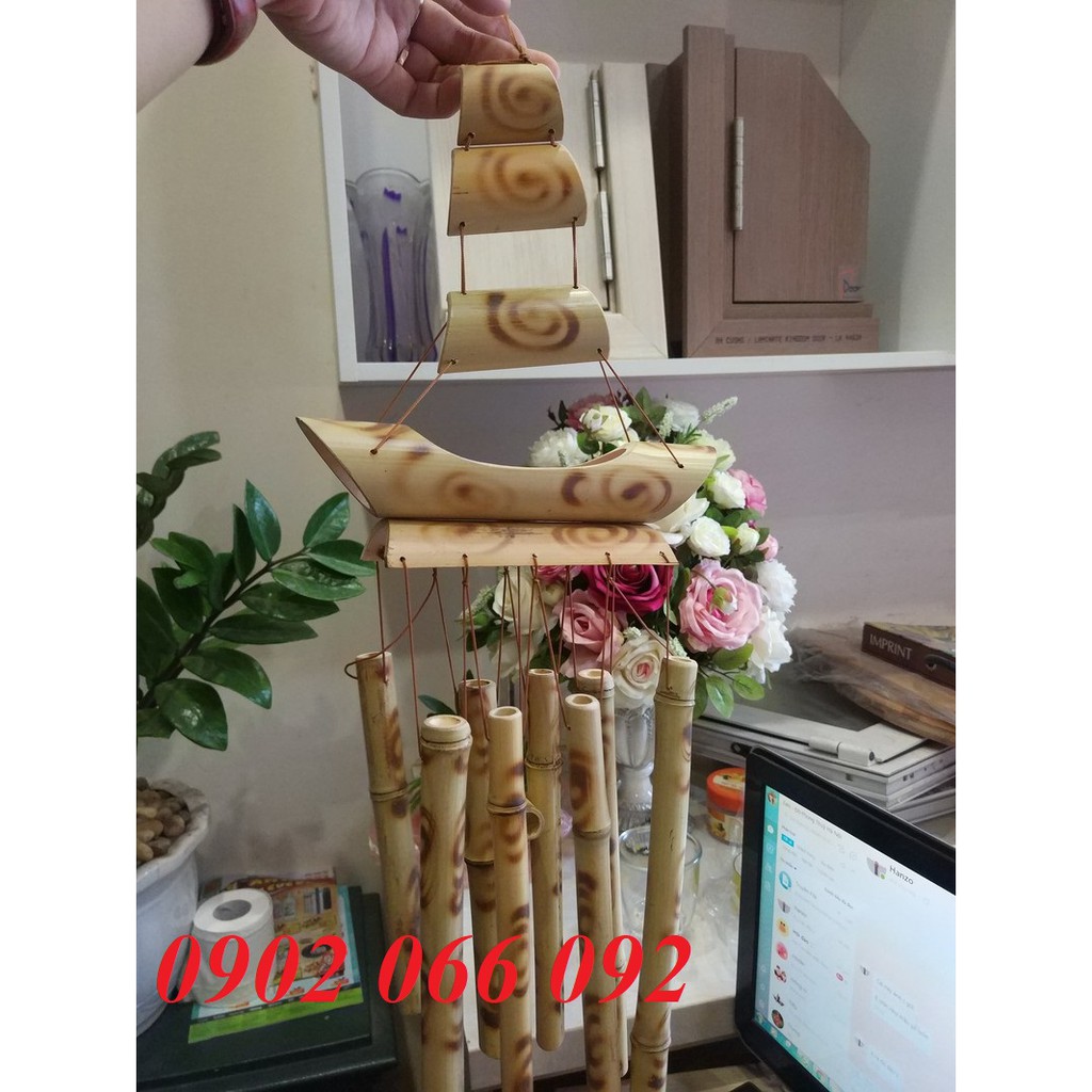 chuông gió thuyền tre buồm tre nứa