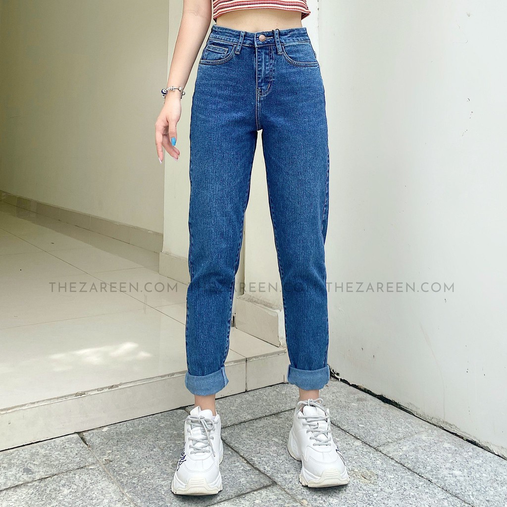 QUẦN JEANS BAGGY XĂN LAI BASIC ZAREEN JEA109 XANH ĐẬM