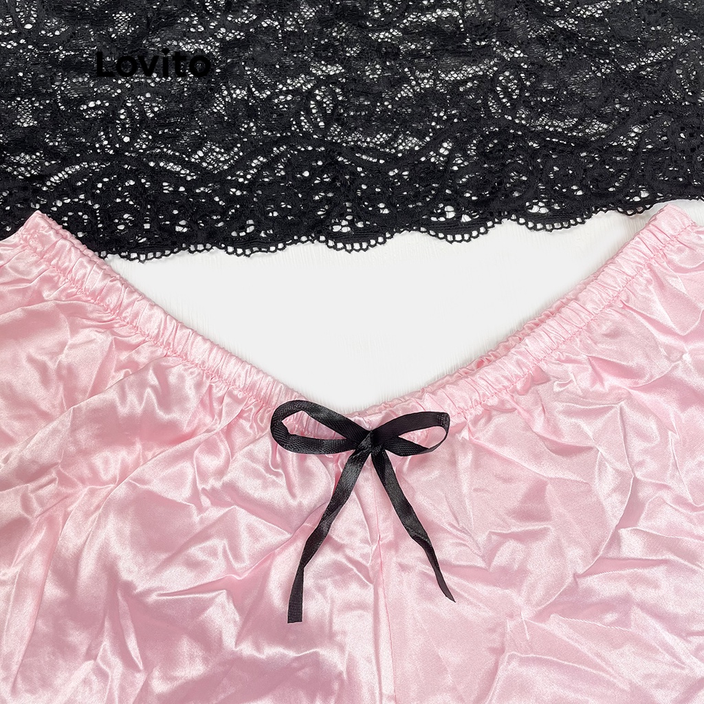 Bộ đồ ngủ Lovito may ren không co giãn dáng ôm gợi cảm l00006 (màu xanh lá / tím / hồng/ đỏ) | BigBuy360 - bigbuy360.vn