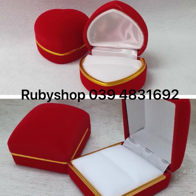Combo 12 hộp nhung đựng nhẫn cưới (2 loại: hộp tim và hộp vuông)