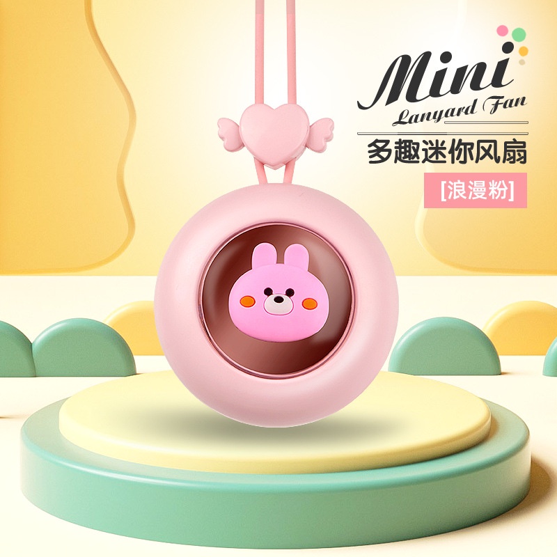 Quạt Điện Mini Đeo Cổ Họa Tiết Hoạt Hình Sạc Cổng USB Dễ Mang Theo