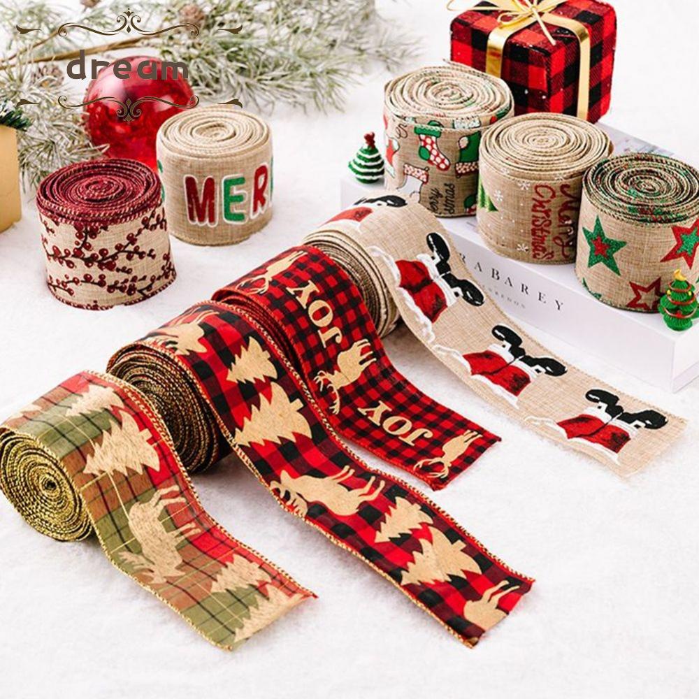 【DREAMLIFE】Christmas Ribbon 6cmx5m Burlap Christmas Socks Christmas Tree Lattice Star