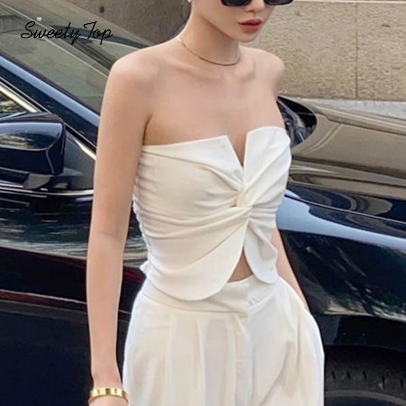 Lanlanlolo Áo Không Tay Dáng Ôm Thắt Nơ Thời Trang Dành Cho Nữ