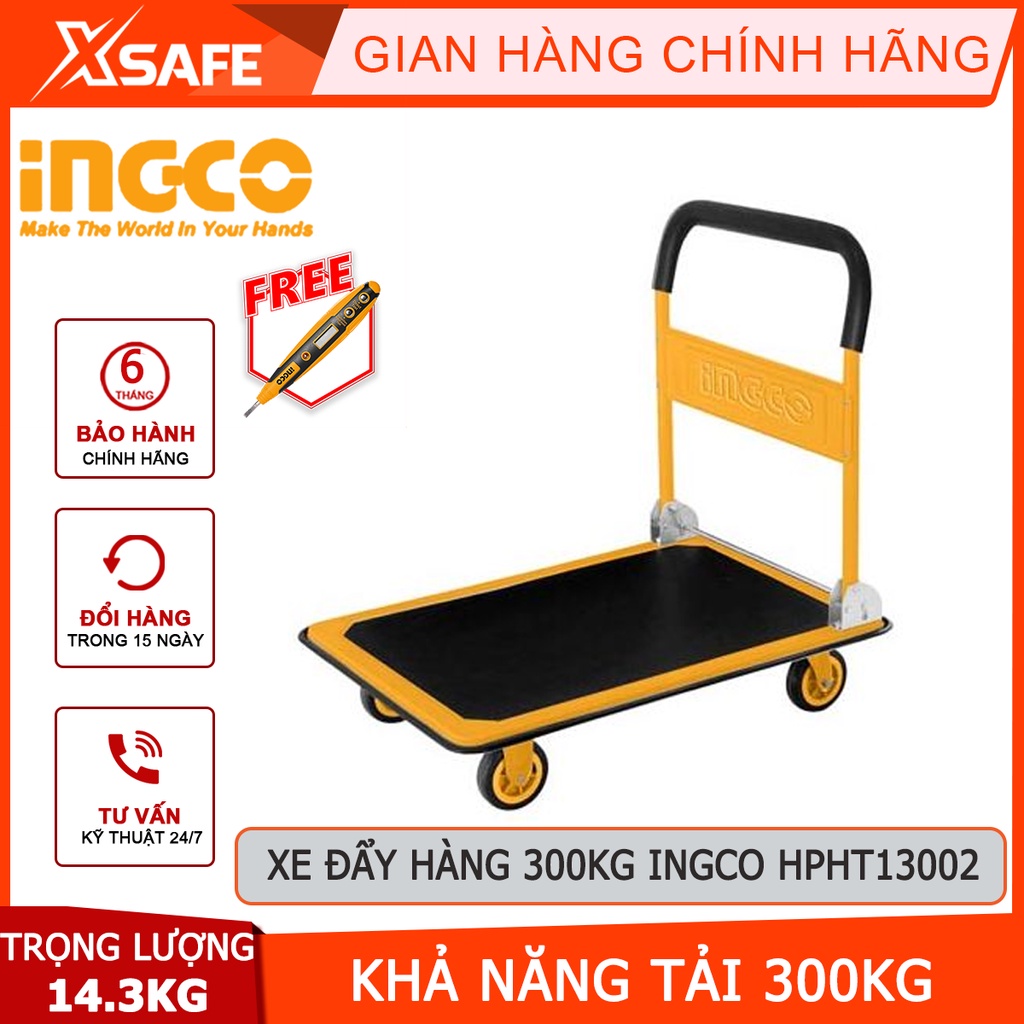 Xe đẩy hàng 4 bánh gấp gọn INGCO HPHT13002 Xe đẩy kéo hàng tay cầm thép có tấm lót mền, khả năng tải 300kg - [XSAFE]