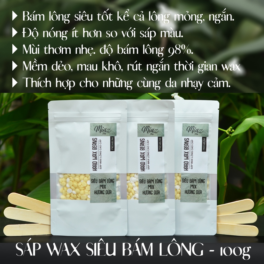 (Tặng que lấy sáp) Sáp wax lông nóng cao cấp siêu bám lông mix sữa dừa 100g