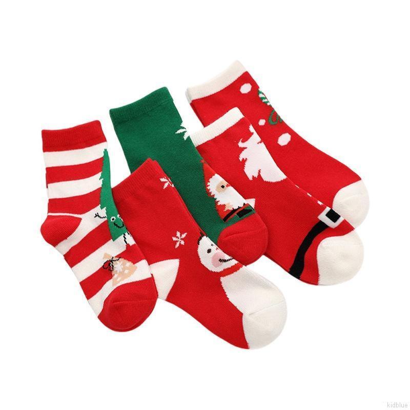 Set 5 đôi tất cotton mềm mại in hình ông già noel/người tuyết nhiều màu sắc