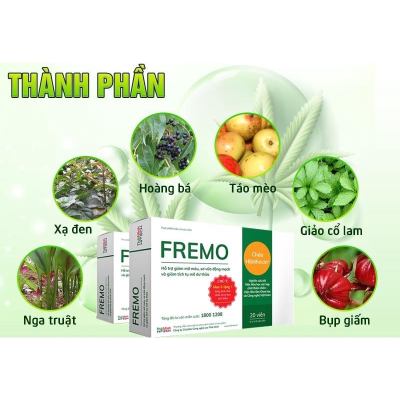 Hỗ Trợ Giảm Mỡ Máu Fremo, Giảm Xơ Xữa Động Mạch, Giảm Tích Tụ Mỡ Dư Thừa Hộp 20 Viên