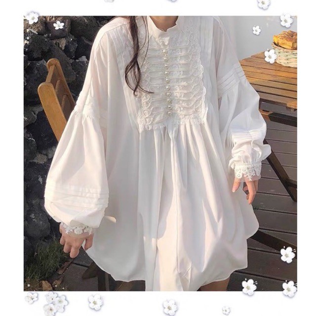 [Có vid+ảnh thật] Đầm sơ mi trắng Layla Dress tay dài nút ngọc cực xinh phong cách vintage