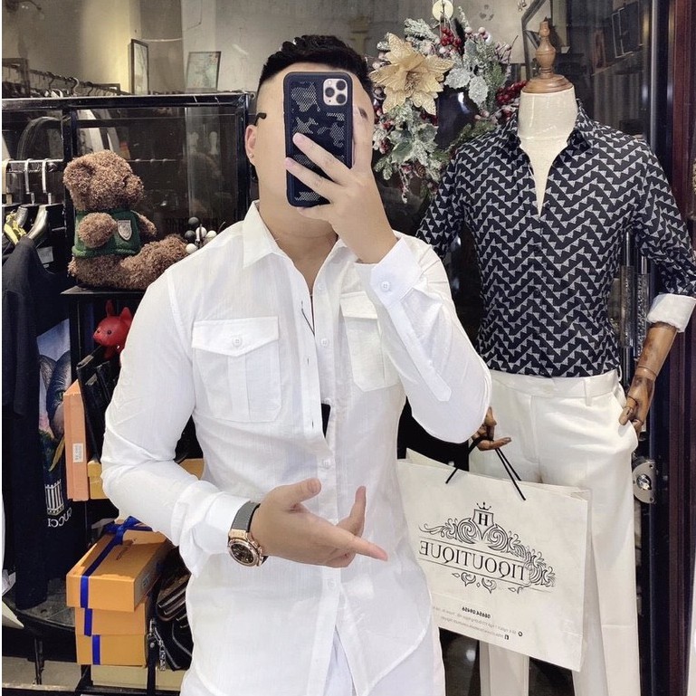 Áo sơ mi đũi dài tay, Kiểu dáng công sở, Cổ bẻ - Chất liệu đũi xước cao cấp mềm mịn
