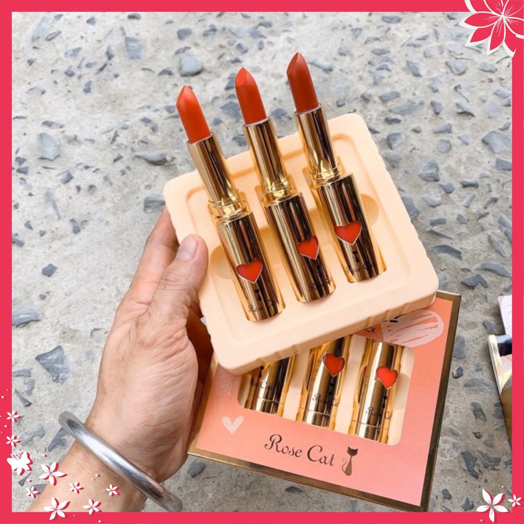 HOT Set 3 cây son thỏi Kiss Me Rose Cat - Hình tự chụp