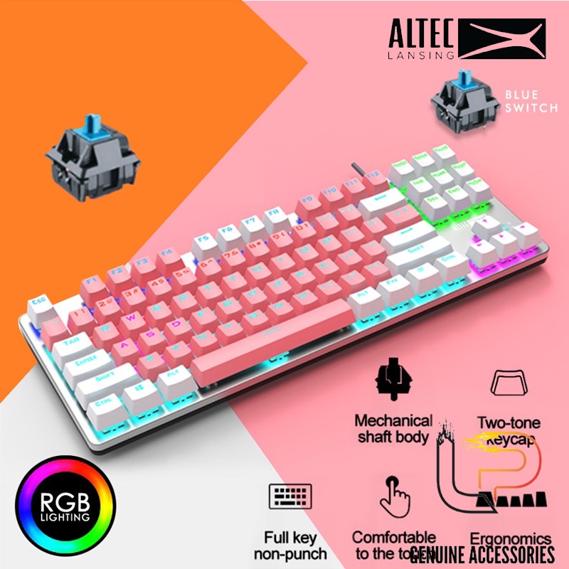 Bàn phím cơ Blueswich ALTEC LANSING 8404 Hồng Trắng - Bàn phím chơi game ALTEC LANSING 8404 Hồng Trắng