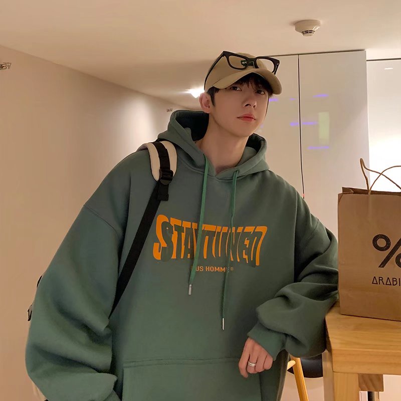 Áo hoodie dáng rộng tay dài cổ tròn in chữ thời trang mùa thu phong cách Hàn Quốc 2022