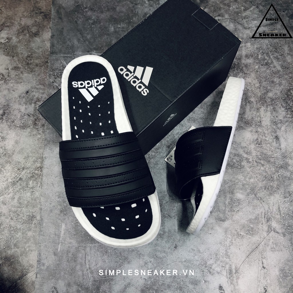 Dép Adidas Boost Chính Hãng 🔴SIMPLE SNEAKER🔴Adidas Dép Quai Ngang Adilette Boost Core Black Cloud White Siêu Êm