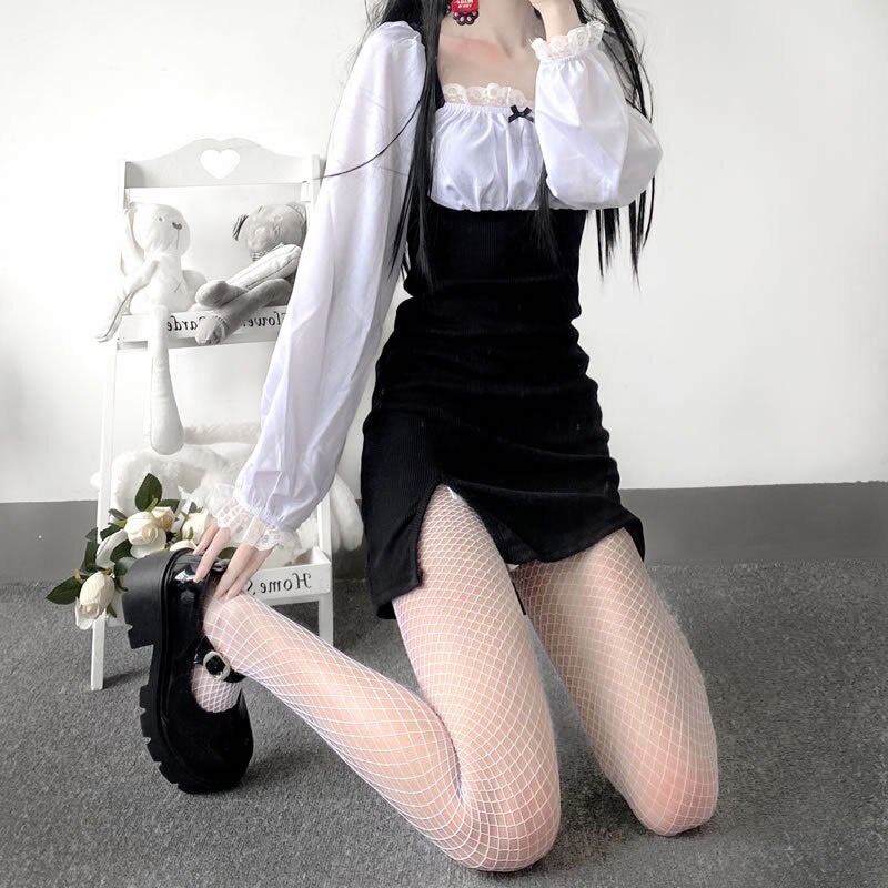 Quần Tất Lưới Dệt Kim Lưng Cao Gợi Cảm Phong Cách Lolita Cho Nữ