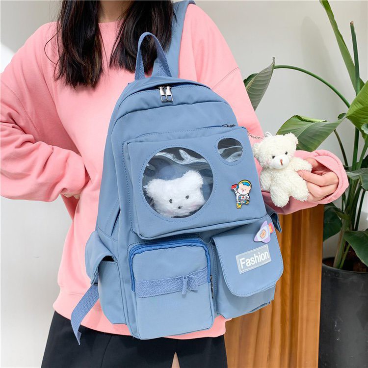 Balo siêu xinh chống thấm phối móc gấu kèm sticker - NK881