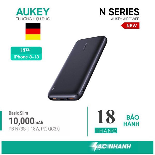 PIN SẠC DỰ PHÒNG SIÊU MỎNG 10.000 MAH AUKEY PBN73S CỔNG C PD QC18W