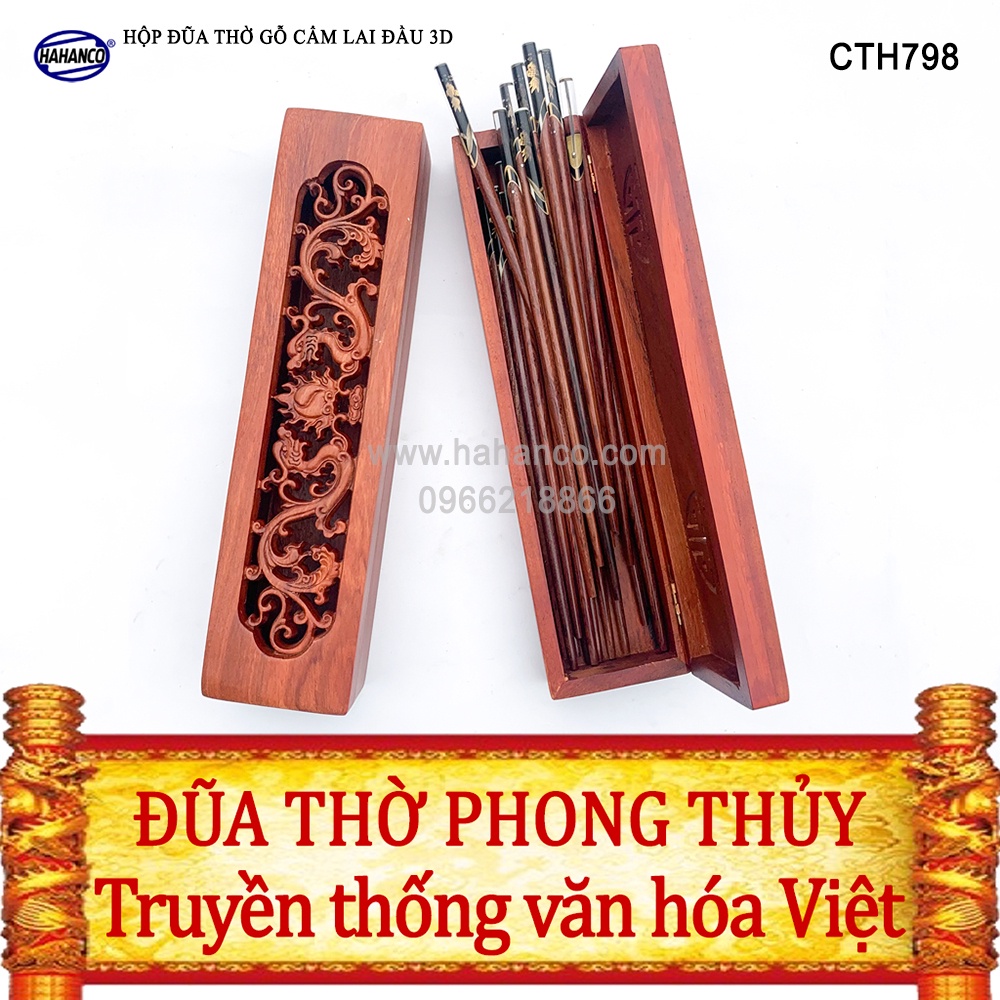 Bộ Đũa Thờ 10 Đôi Gỗ Cẩm Đầu 3D Phong Thủy HAHANCO Truyền Thống Văn Hóa Việt