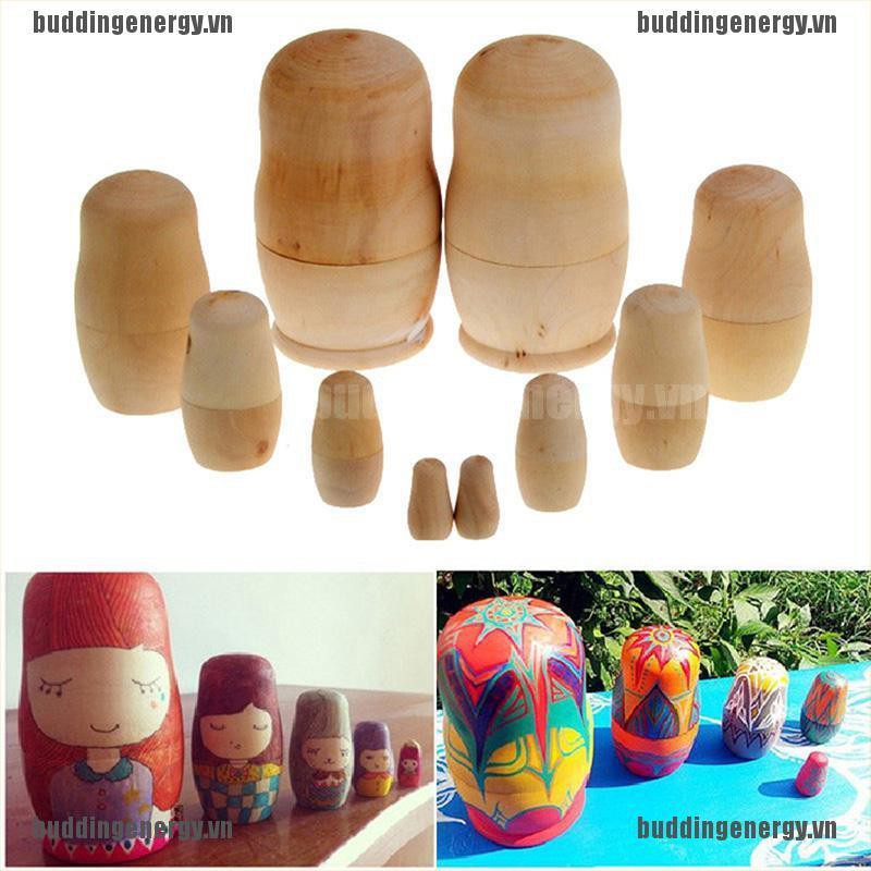 Set 5 búp bê Matryoshka bằng gỗ trơn tự vẽ trang trí