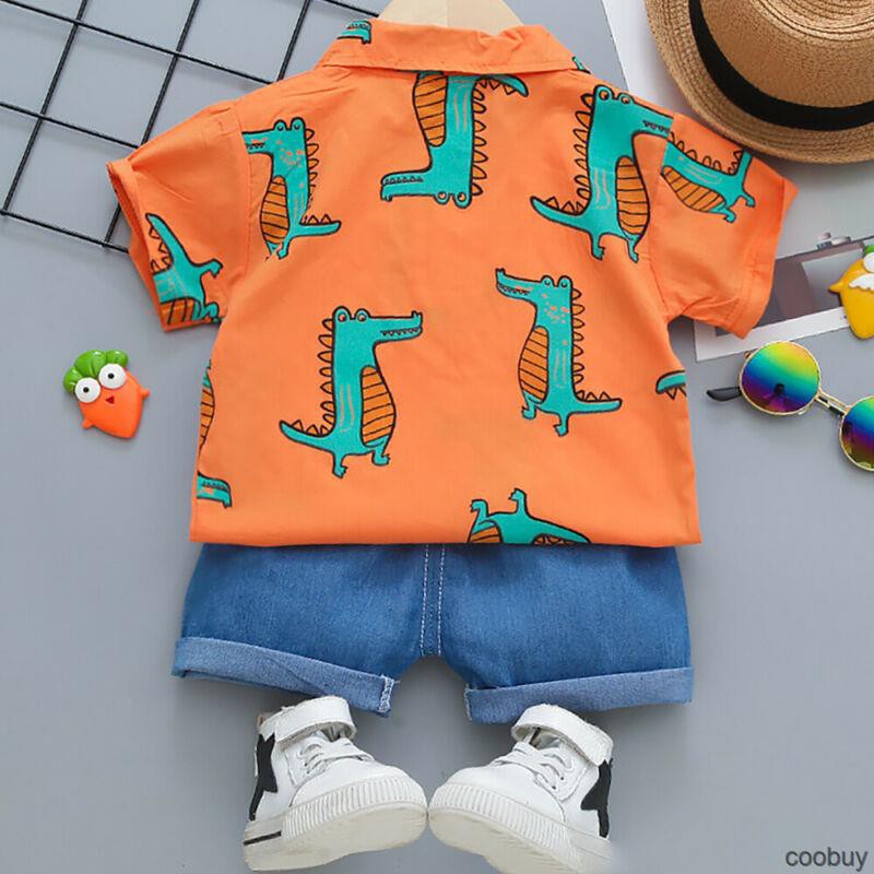 Set Áo Thun Ngắn Tay Cổ Tròn + Quần Short Lưng Thun Thời Trang Cho Bé Trai