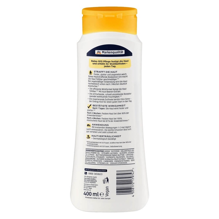 Sữa dưỡng thể trắng da Balea Q10 Body Lotion, làm săn chắc da, giảm nếp nhăn, 400ml