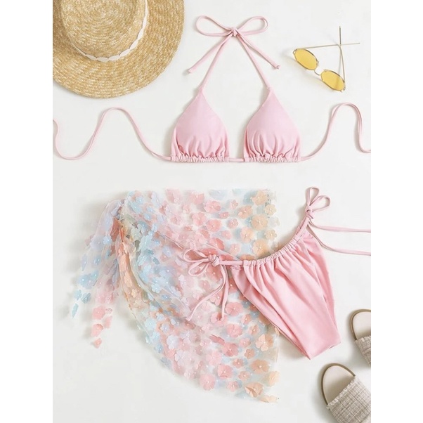 SET BIKINI 3 MẢNH MÀU PASTEL HOA NỔI