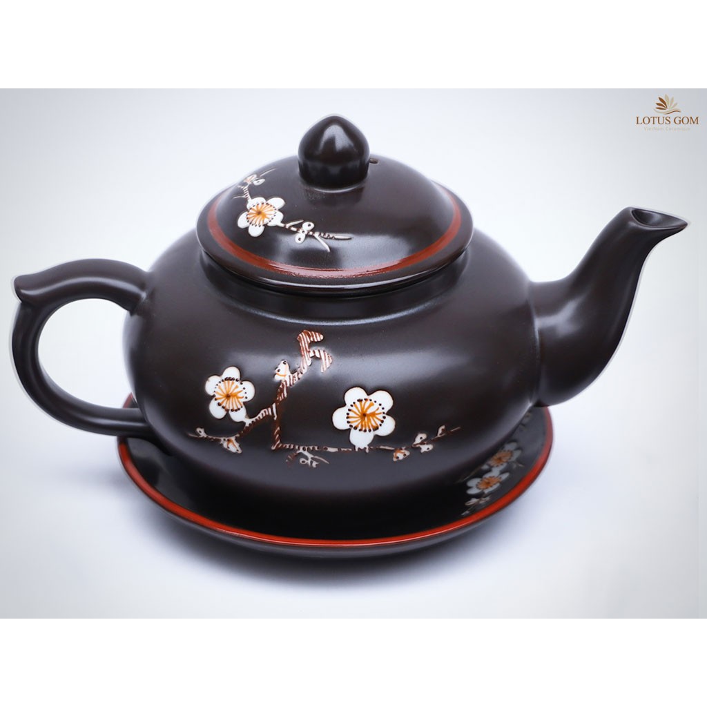 Bộ ấm chén Bát Tràng hoa đào dáng chóp