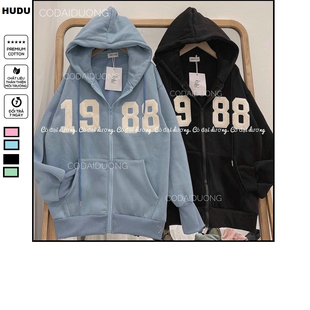 ÁO KHOÁC HOODIE KHÓA KÉO NỮ VẢI NỈ DÀY FORM RỘNG TAY PHỒNG , ÁO HOODIE NỈ NGOẠI 1988