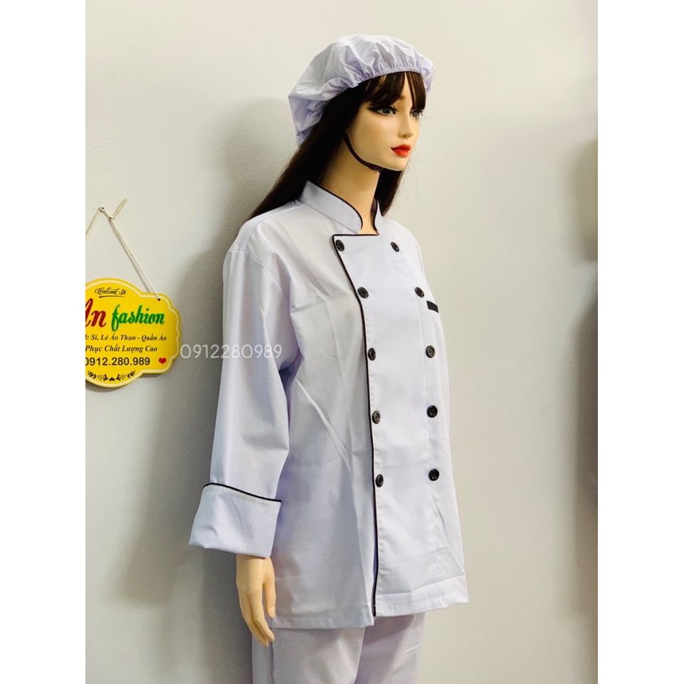 Áo bếp trắng viền đen nam nữ dày dặn cao cấp sang trọng _ Hình chụp thật