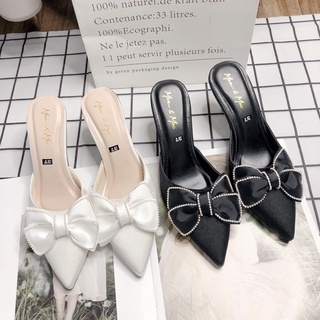 🍒 Sục Gót Mũi Nhọn Nơ Viền Đá