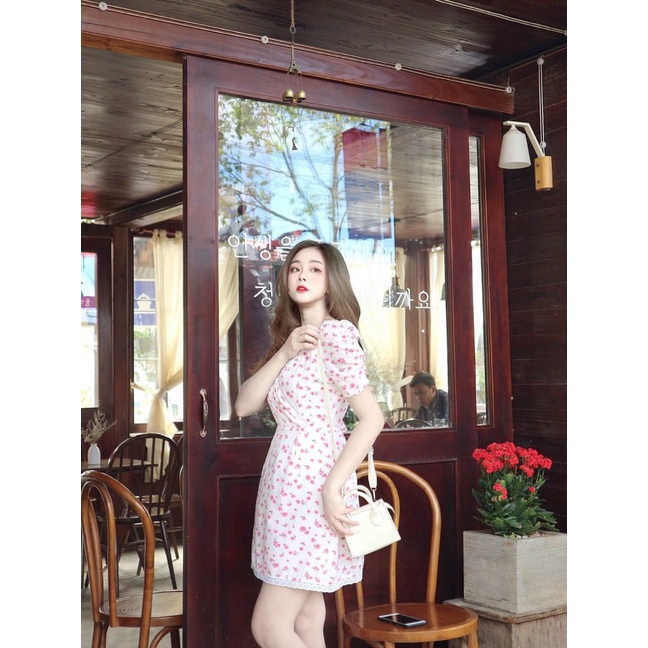 ĐẦM HOA NHÍ CỔ TIM VIỀN REN CỔ- Hình shop chụp thật