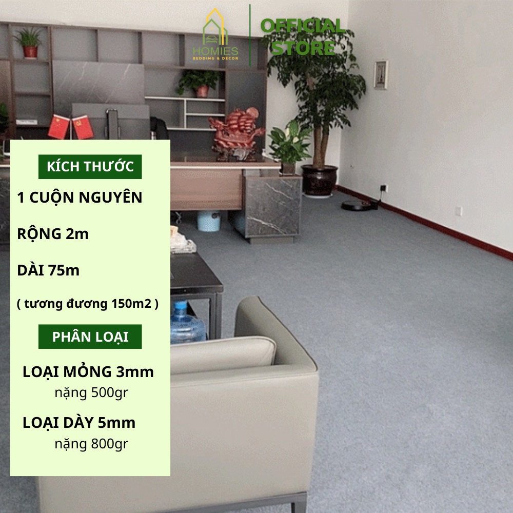 Thảm Nỉ Trải Sàn HOMIES Trơn Một Màu Trải Văn Phòng  - Một Mét Vuông Tương Đương 0,5m x 2m