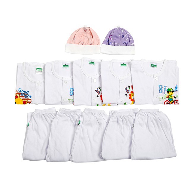 Sỉ lẻ - Quần áo cho bé sơ sinh 12 món gồm 5 Quần 5 Áo và 2 Nón cho bé sơ sinh ( 2-9 ký )