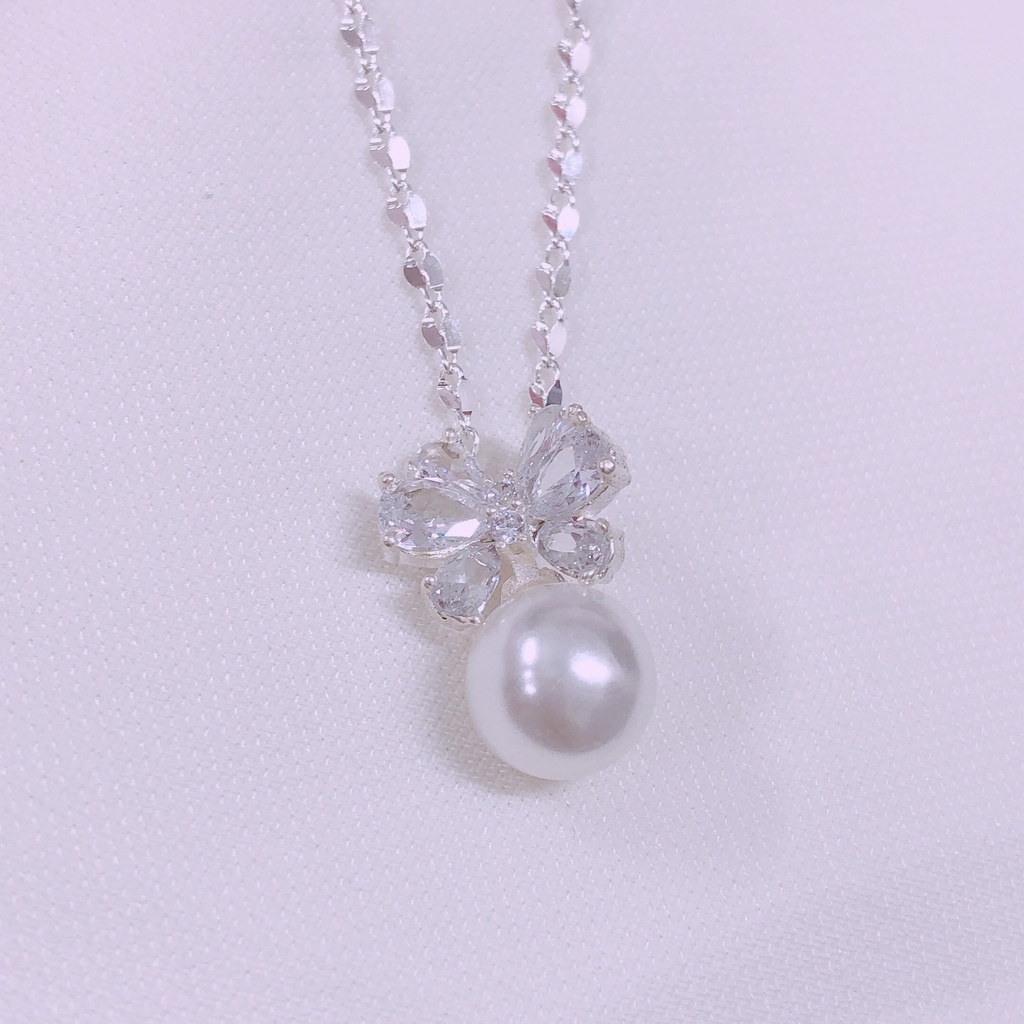Dây chuyền mặt nơ gắn hạt xinh xắn LINH MIU SILVER