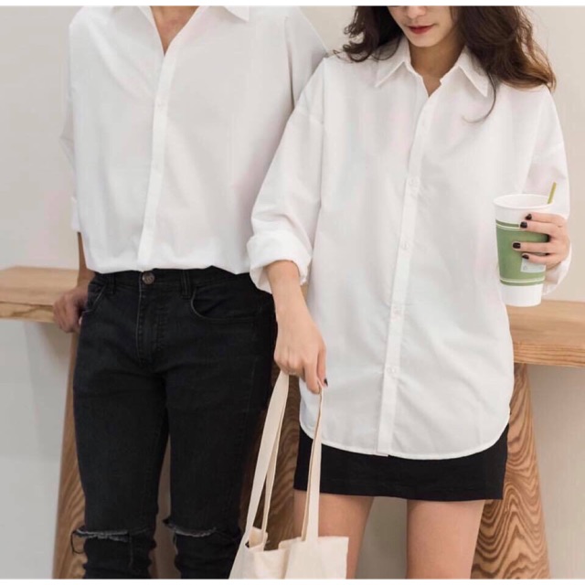 Áo sơ mi tay dài trơn đen trắng basic unisex có size | WebRaoVat - webraovat.net.vn