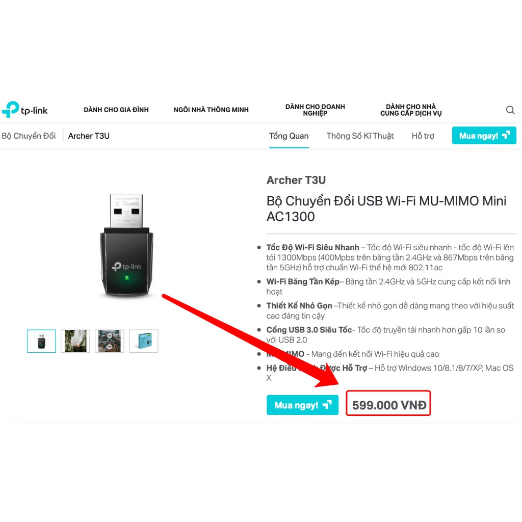 [Mã 1511ELSALE hoàn 7% đơn 300K] TP-Link AC 1300Mbps USB kết nối Wifi Băng tần kép - Archer T3U - Hàng Chính Hãng | WebRaoVat - webraovat.net.vn