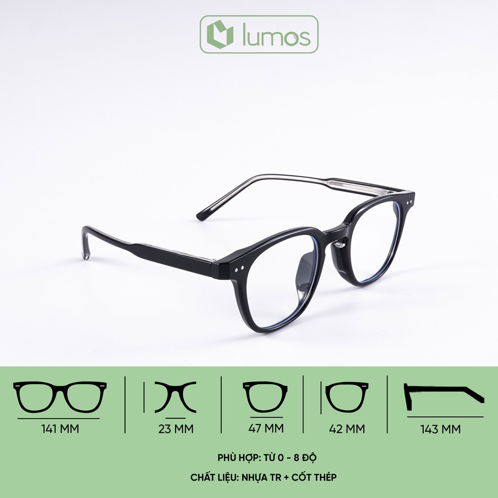 Gọng kính cận Lutto nam nữ vuông đẹp thời trang Hàn Quốc cao cấp chống tia UV Lumos 9078