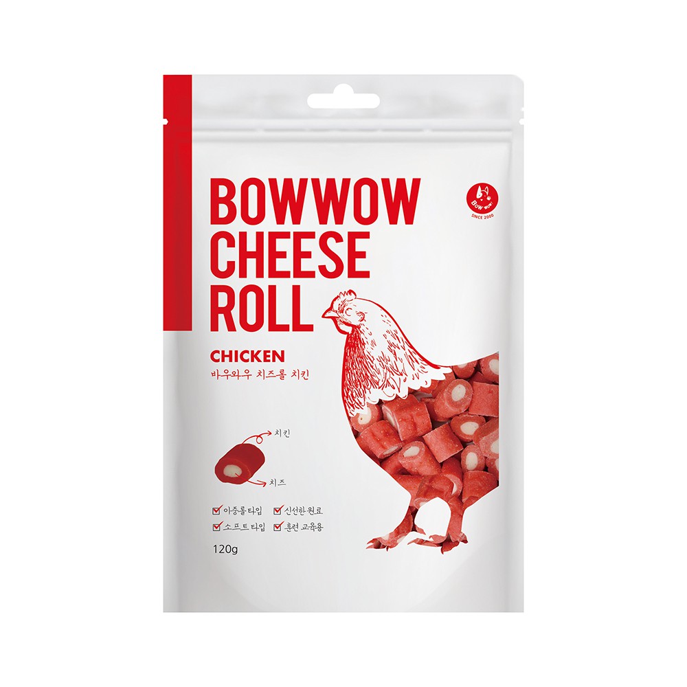 Bowwow Đồ Thưởng Cho Chó Mèo Phomai Cuộn Cá Hồi, Phomai Cuộn Thịt Gà 120G