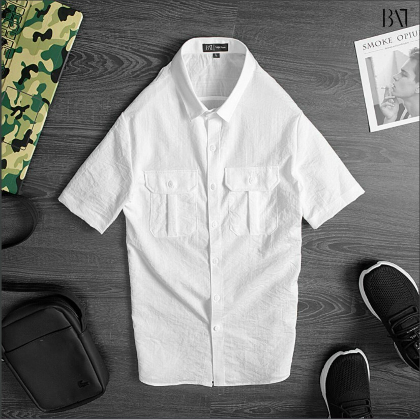 Áo sơ mi đũi nam cộc tay, trắng và đen, full size hàng đẹp